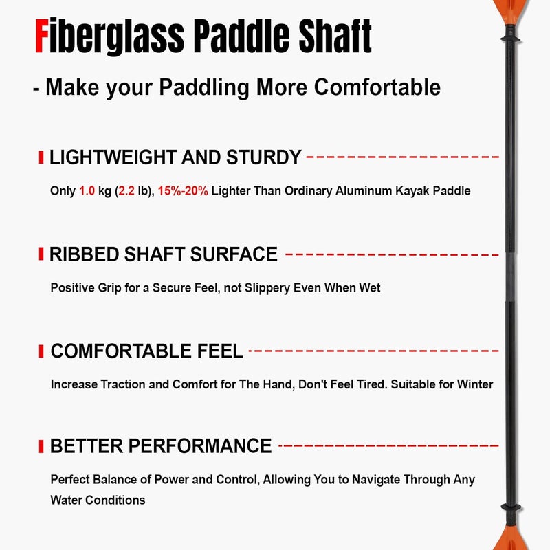 WONITAGO Kayak Paddles with Fiberglass Shaft and Reinforced PP Blade, Floating Adjustable Kayaking Oars, 3 Piece, 220-240 cm/86-94 Inches, 240-260 cm/94-102 Inches - Image 3